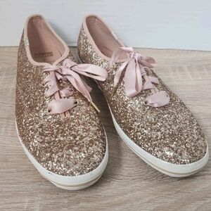 Keds X Kate Spade New York Gold/ Pink Glitter Lace Up Sneakers Women's Size 9